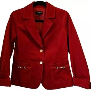 Talbots Blazer Womens Size 6 Red Cordoroy Fine Wale Jacket Gold Accents D300